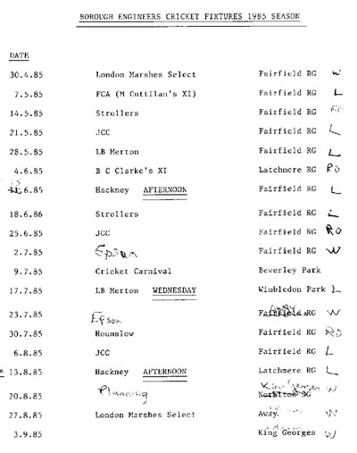 An image of the 1985 Fixtures & Results